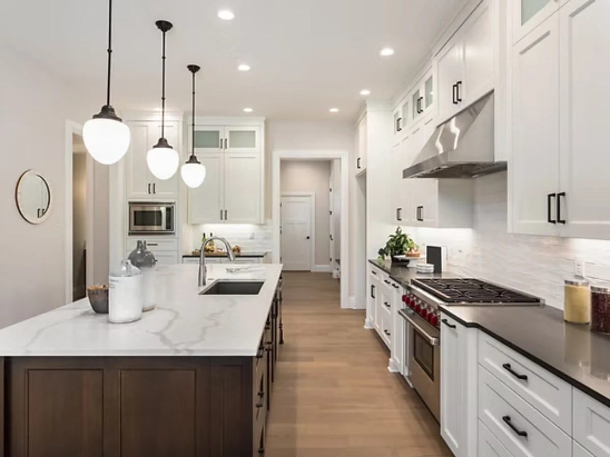 Modern kitchen with marble island