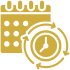Icon of a calendar with a clock symbol, representing scheduling or time management.